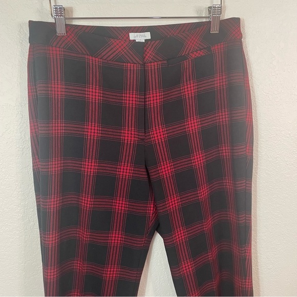 J. Jill Premium Bi-Stretch High Rise Trouser Pants size 6 Red Black Plaid Preppy - Picture 3 of 9